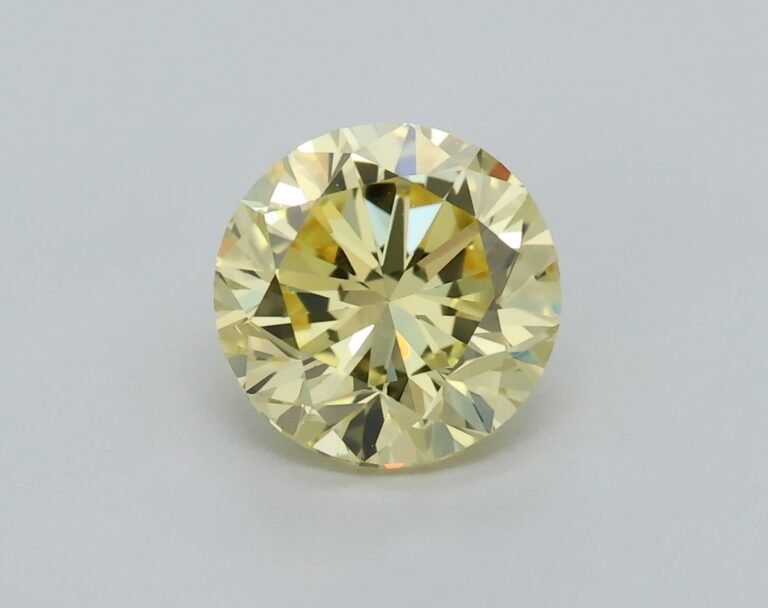 0.65 carat, Colour – Y5  Fancy Intense Yellow, Clarity – VS1, Shape – Round Brilliant Cut,  BDM