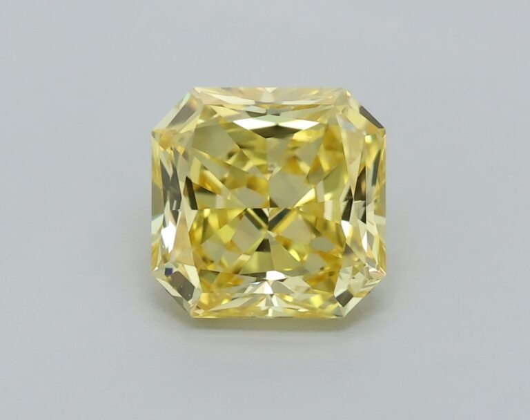 0.63 carat, Colour – Y6  Fancy Intense Yellow, Clarity – VS1, Shape – Square Radiant,  BDM