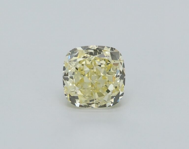 0.51 carat, Colour – Y2  Fancy Light Yellow, Clarity – VVS1, Shape – Modified Cushion,  BDM