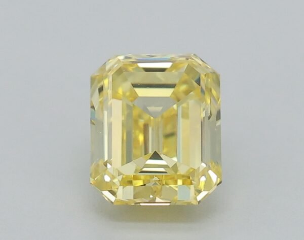 0.42 carat, Colour - Y6  Fancy Intense Yellow, Clarity - VS1, Shape - Rectangular Emerald,  BDM