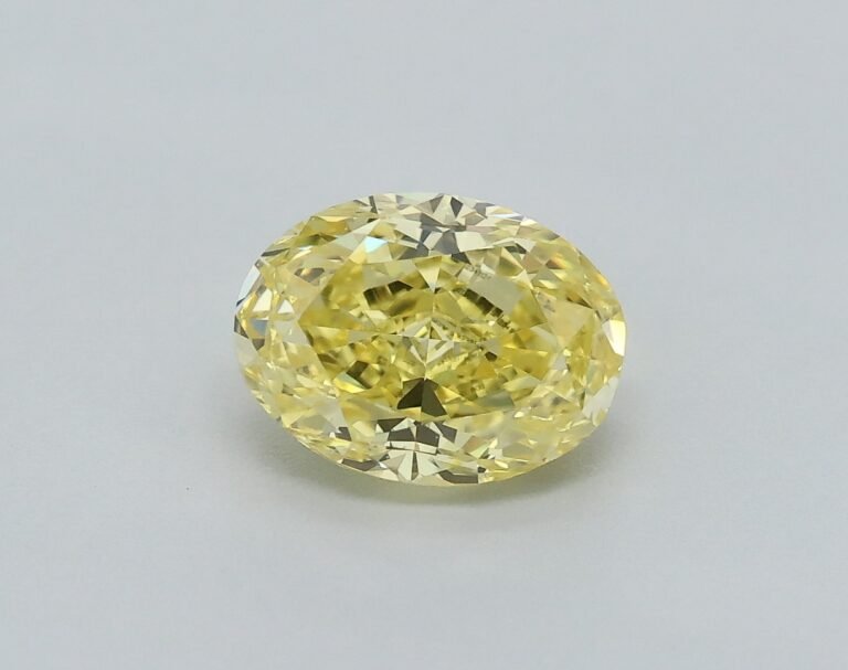 0.46 carat, Colour – Y5  Fancy Intense Yellow, Clarity – VVS2, Shape – Modified Oval,  BDM