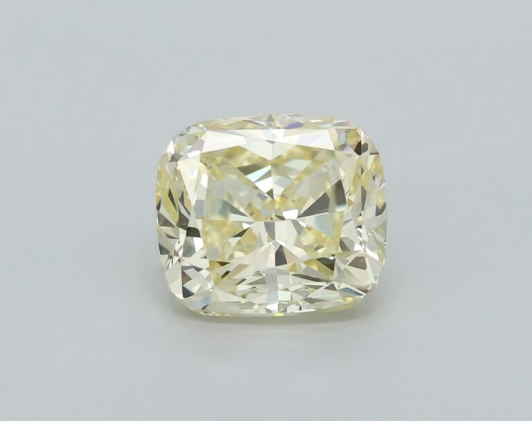 0.82 carat, Colour – Y2  Fancy Light Yellow, Clarity – VS1, Shape – Modified Cushion,  BDM