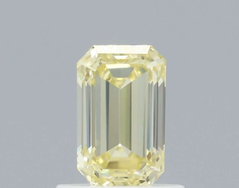 0.83 carat, Colour – Y4  Fancy Yellow, Clarity – VVS1, Shape – Emerald,  BDM