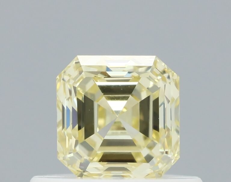 0.53 carat, Colour – Y3  Fancy Yellow, Clarity – VVS2, Shape – Square Emerald,  BDM