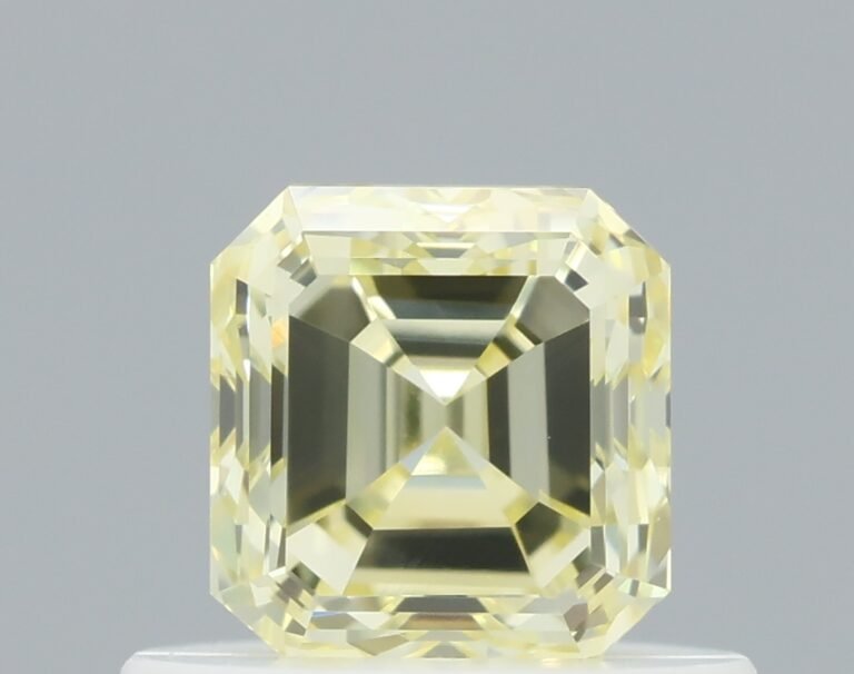 0.59 carat, Colour – Y3  Fancy Yellow, Clarity – VS1, Shape – Square Emerald,  BDM