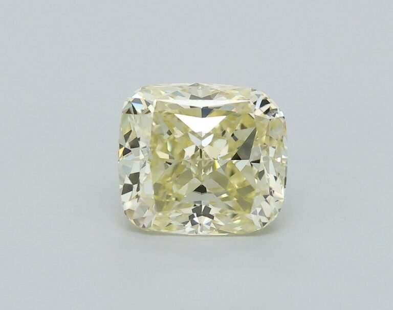 0.65 carat, Colour – Y2  Fancy Light Yellow, Clarity – VVS2, Shape – Modified Cushion,  BDM